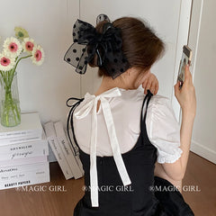 Large Oversized Bowknot Dot Hair Claw Clips for Girls Tulle Elegant French Style Haarspange for Women Ladies Hair Accessories