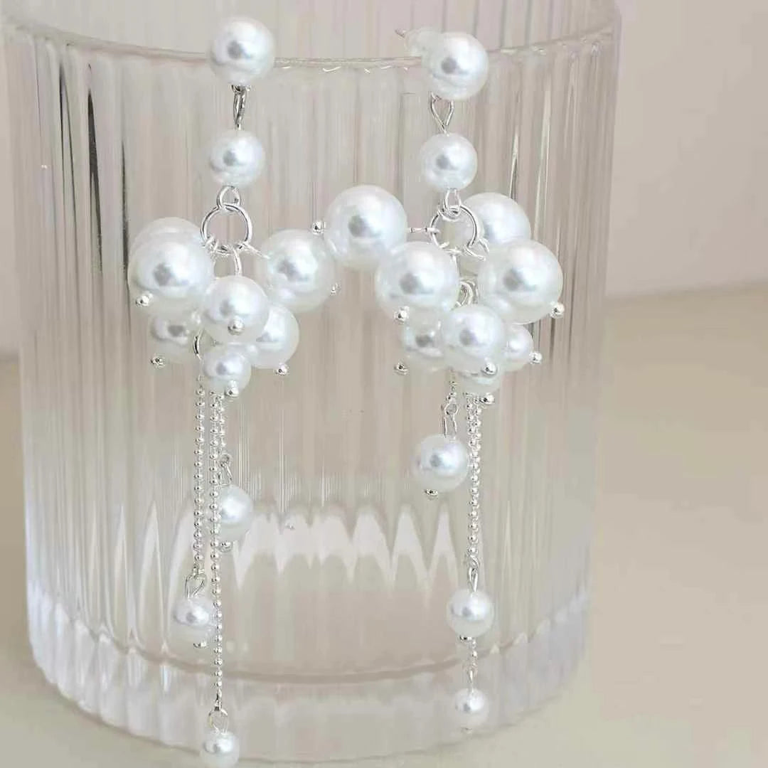 Ladies Heart Tassel Imitation Pearl Decorative Drop Earring Fashion Elegant Graceful Charms High Quality Bulk Jewelry Accessory