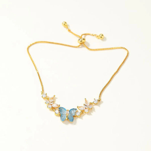 Fashion Trendy Butterfly Flower Floral Glitter Rhinestone Necklaces for Girls Elegant Charms Jewelry for Women Lady Accessories