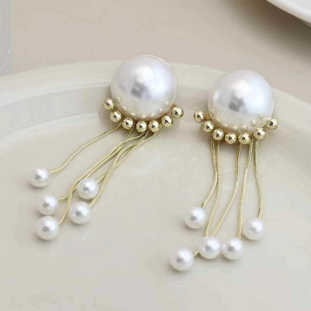 Fashion Tassel Imitation Pearl Elegant Sweet Drop Earrings for Girls Glamorous Art Deco Jewelry for Women Ladies Accessories