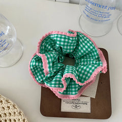Hot Sale Girls Solid Color Grid Large Hair Ties Ponytail Holder Durable Elastic Fashion Sweet Scrunchies Accessories for Kids