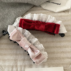 Fashion Bowknot Lace Velvet Durable Hair Clips for Girls Trendy Stylish Banana Clips for Women Ladies Hair Accessories Chic