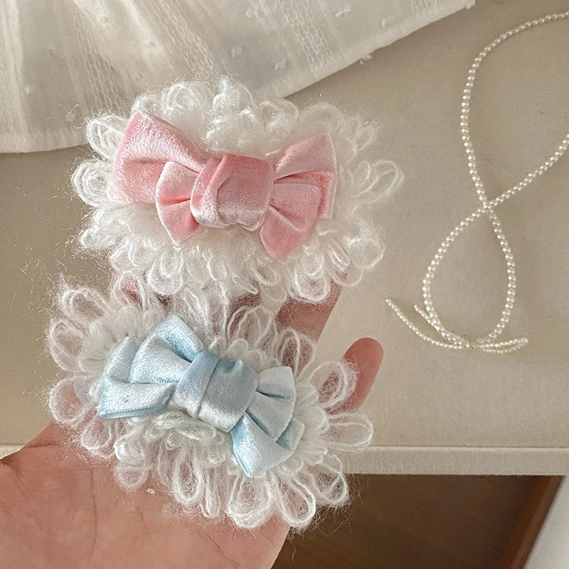 Cute Little Girl's Fluffy Bow Hairpin Sweet Velvet Hair Clip Gentle Clasp Hair Clips Women Duckbill Hair Accessories Wholesale