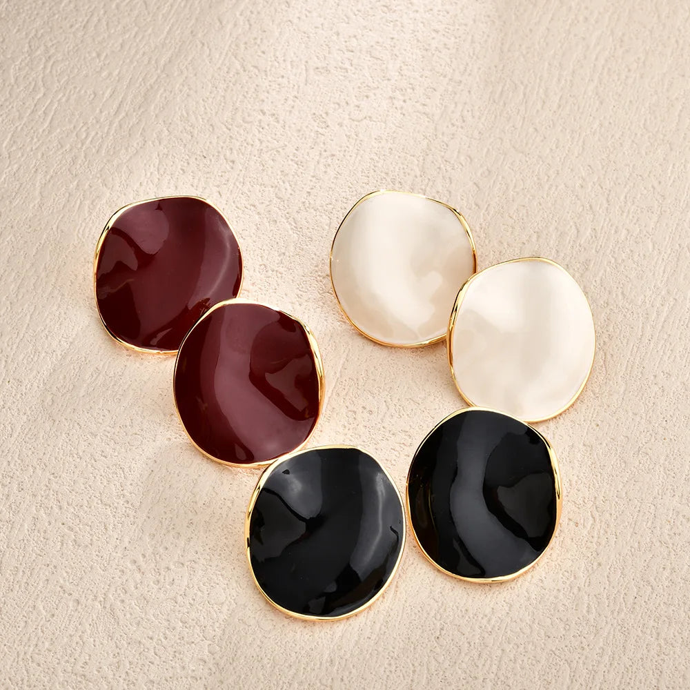 French Style Dropping Glaze Pleated Round Earrings for Women Light Luxury High-end Elegant Earring Stud Fashion Charms Earrings