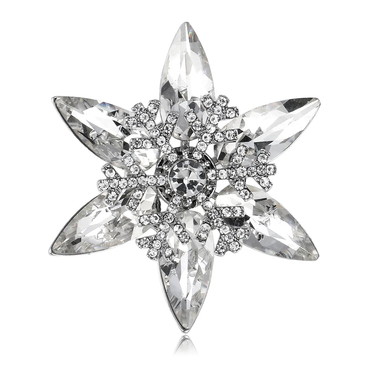 Fashion Glitter Snow Flake Sparkle Trendy Brooches for Girls Pins Glamorous Winter Jewelry for Women Ladies Accessory Wholesale