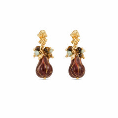 Women Brown Green Czech Beads Natural Stone S925 Silver 18k Gold-plated Earring Fashion Elegant Dainty in Stock Daily Jewelry