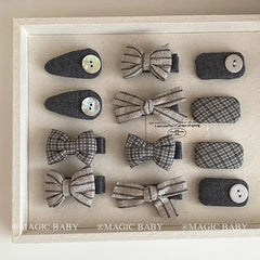 Fashion Bowknot Plaid Stripe Button Hair Clips for Baby Girls Cute Trendy Snap Clips for Kids Children Hair Accessories in Stock