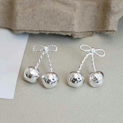 Sweet Cherry Fruit Simple Art Deco Drop Earrings for Girls Glitter Stunning Flower Floral Jewelry for Women Ladies Accessories