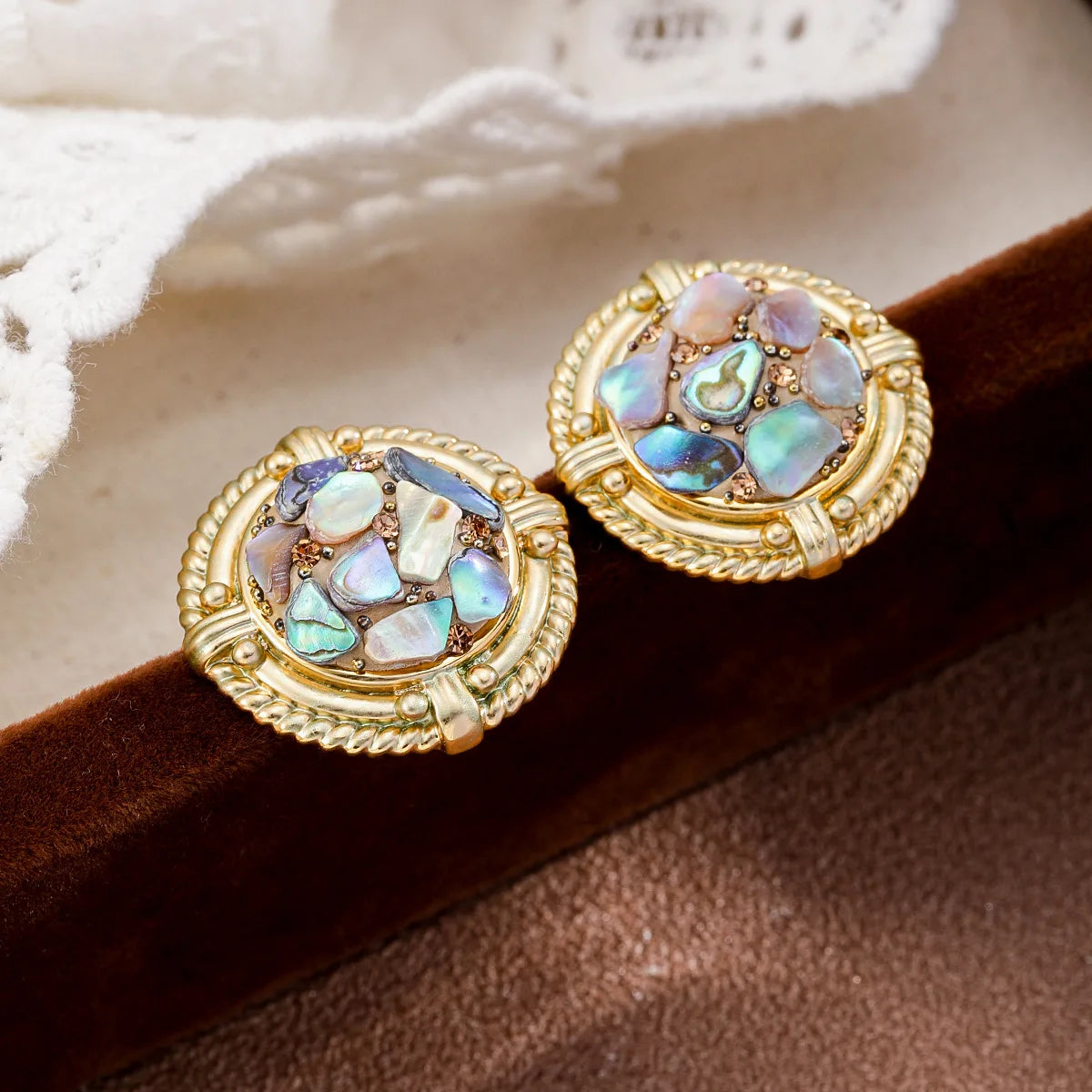 Ladies Blue Purple Abalone Shell Circle Shape S925 Silver 18k Gold-plated Stud Earring Fashion Elegant in Stock Daily Jewelry