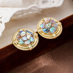 Ladies Blue Purple Abalone Shell Circle Shape S925 Silver 18k Gold-plated Stud Earring Fashion Elegant in Stock Daily Jewelry