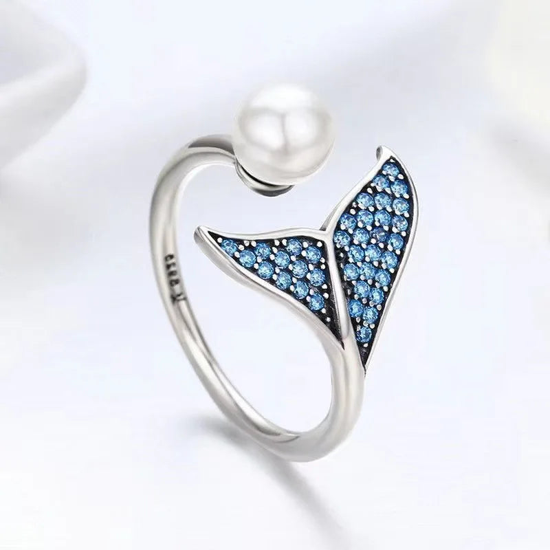 Best Selling Silver Rings Exquisite and Exaggerated Fish Tail Zircon-inlaid Ring Customizable Women's Jewelry Accessories Bulk