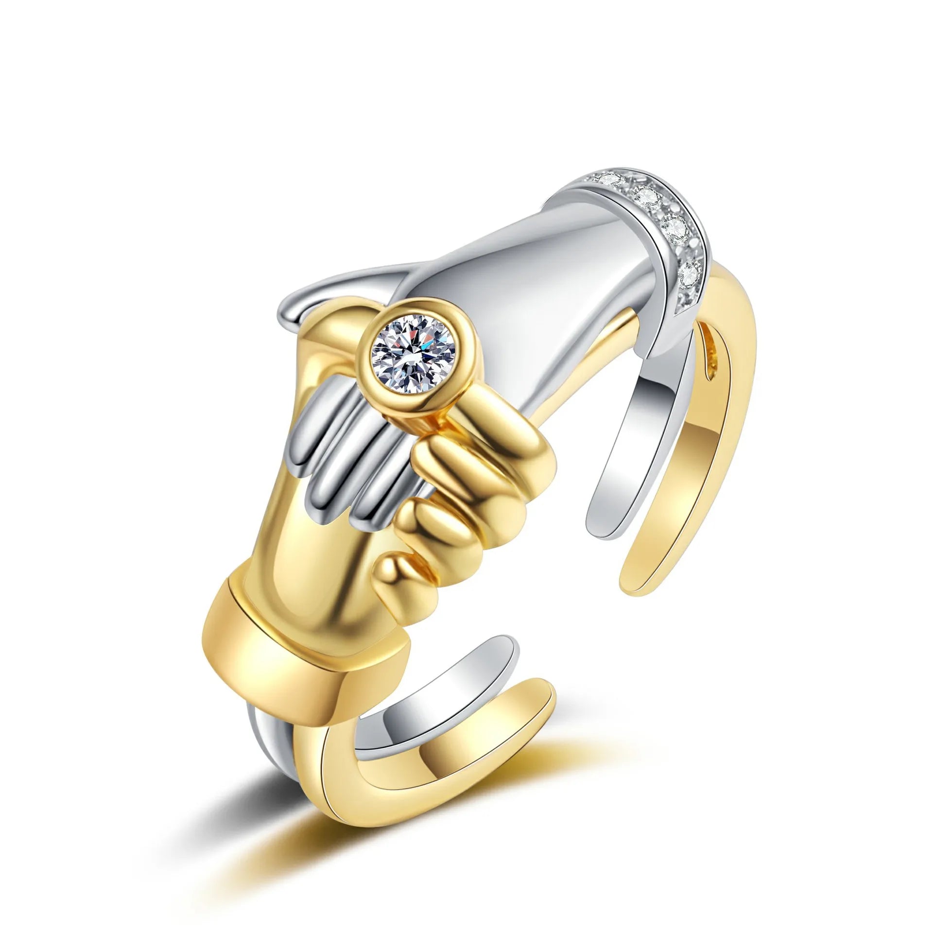 Hand In Hand Open Rings Women Gold and Silver Adjustable Friendship Couple Promise Ring with Zircon Fashion Jewelry Gift Bulk