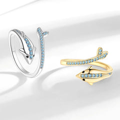 Fashionable Elegant Open Rings Cute Blue Dolphin Zircon Adjustive Rings Women's Jewelry Making Suppliers Gift Idea Accessories