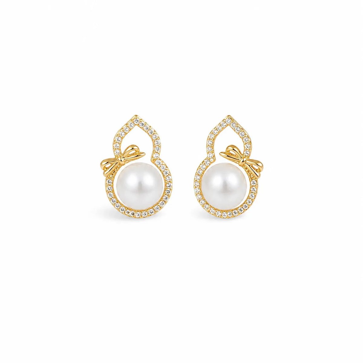 Fashion Freshwater Pearl Gourd Drop Earrings for Girls Sweet Cubic Zirconia 18K Gold Plated Jewelry for Women Ladies Wholesale