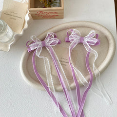 Girls Bowknot Ribbon Solid Color Tulle Small Alligator Clips Simple Sweet Fashion Wholesale in Stock Hairpins Accessory for Kids