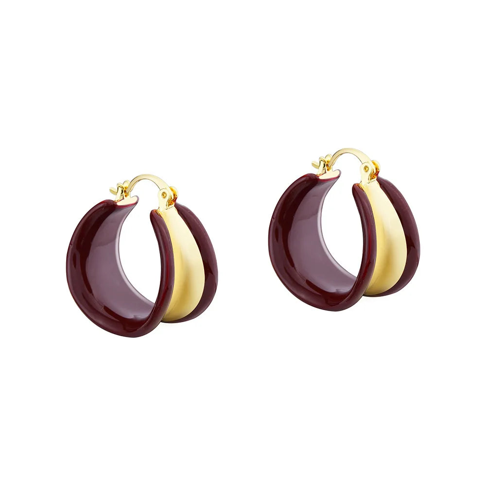 Female Trendy Geometric Earrings Maillard Color Oil Dropping Wide Face Hepburn Style Elegant Retro Chic Fashion Earrings Bulk
