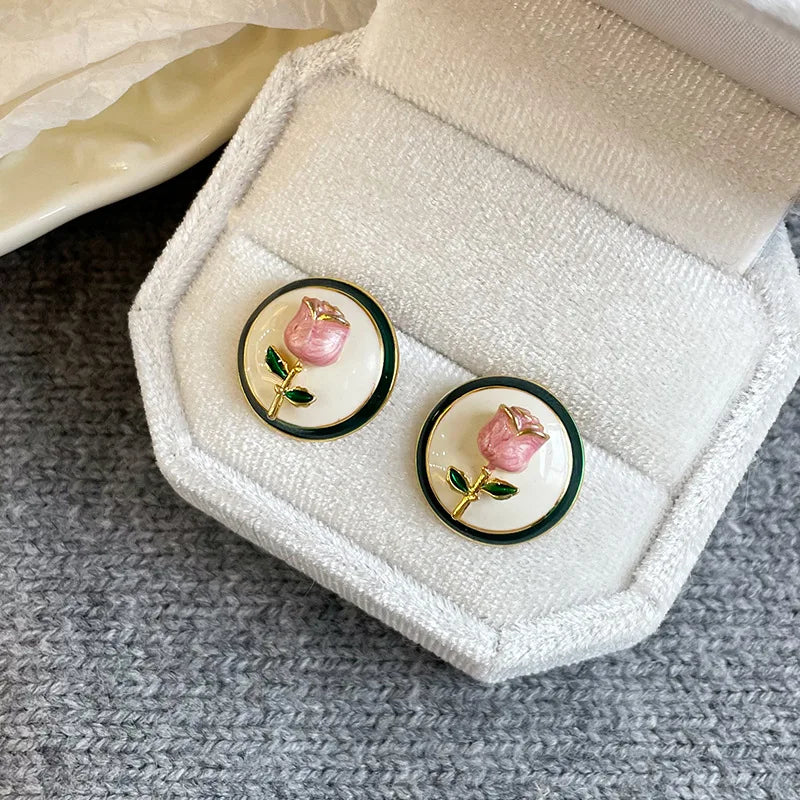 Fashion S925 Silver Flower Floral Rose Stud Earrings for Girls Trendy Simple Jewelry for Women Ladies Wholesale China Supplier