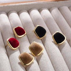Women's Fashionable Flocking Earrings Studs Irregular Square S925 Silver Needle Retro Elegant High-end Ear Accessories Winter