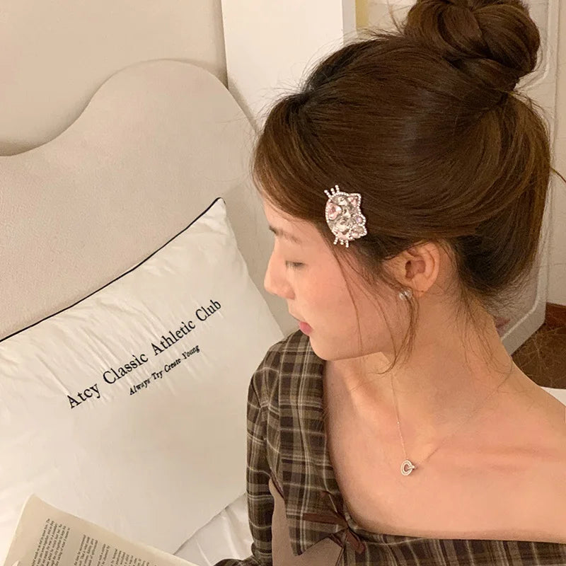 Women Pink Rhinestone Imitation Pearl Hair Clips Fashion Sweet Sparking Customized in Stock Wholesale Snap Clips  Accessories