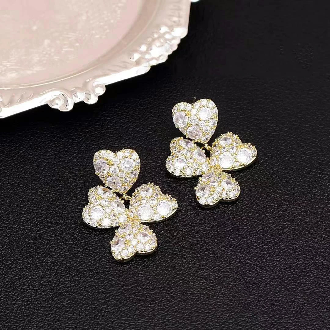 Glitter Luxury Trendy Exaggerated Drop Earrings for Girls Sweet Elegant Flower Floral Jewelry for Women Ladies Accessories