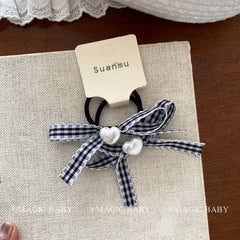 Kids Grey Grid Heart Dogs Decorative Small Hair Ties Fashion Chic Cute Ponytail Holder Scrunchies Accessories for Children Daily