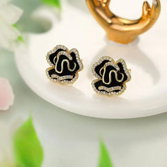 Women Feather Flower Bow Shape Small Stud Earring Fashion Glitter Elegant Wholesale Jewelry Accessories for Female Street Daily