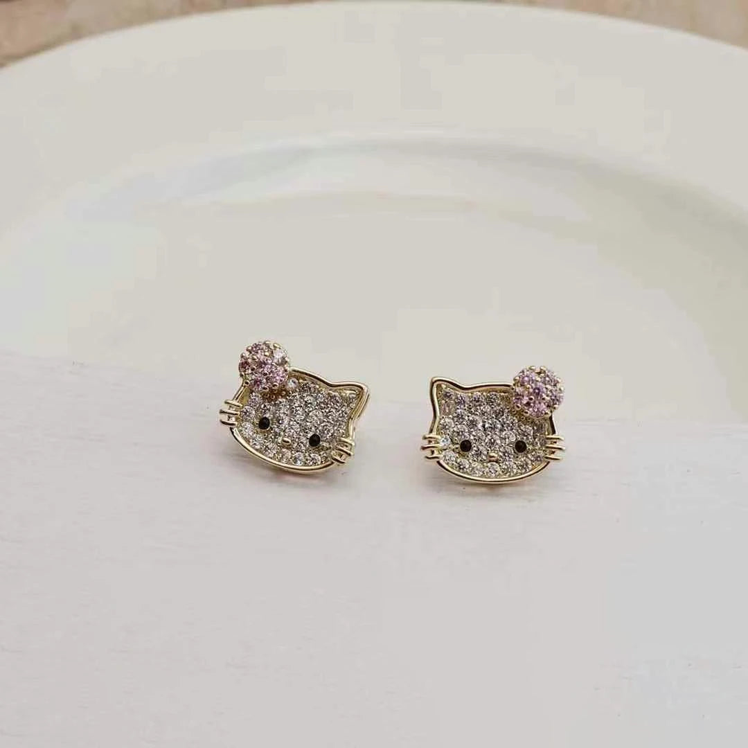 Fashion Glitter Sweet Animals Kitty Cat Stud Earrings for Girls Cute Simple Flower Jewelry for Women Ladies Accessories Chic