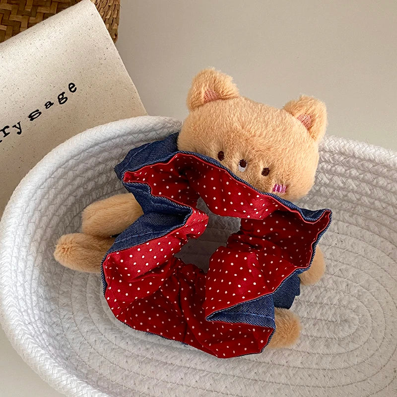Fashion Animals Bear Polka Dot Scrunchies for Baby Girls Cute Sweet Hair Ties for Kids Children Hair Accessories in Stock