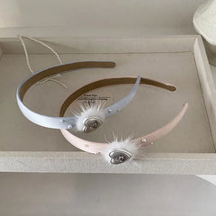 Women's Sweet Cute Headbands Light Blue Pink Fluffy Heart Hairband Pearl Design High-end Hair Accessories Spring Wholesale New