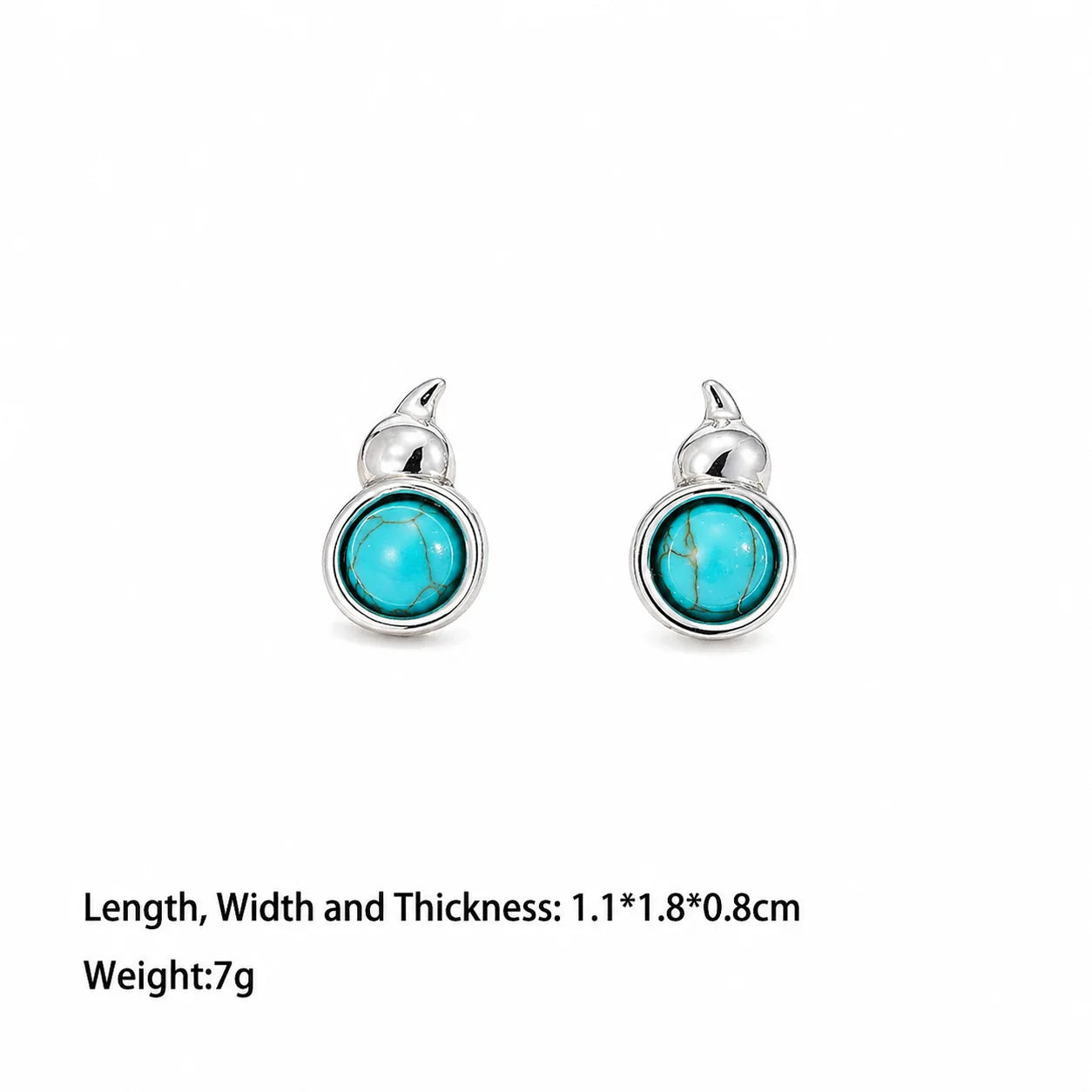 Fashion Turquoise Chalcedony Gourd Stud Earrings for Girls Sweet Trendy White K Plated Jewelry for Women Ladies Wholesale Bulk