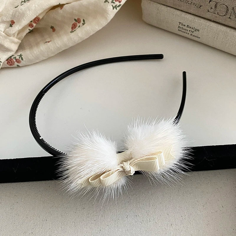 Fashion Bowknot Fluffy Bowknot Head Band for Girls Sweet Cute Hair Band for Women Ladies Hair Accessories in Stock Wholesale