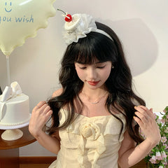 Solid Color White Cake Head Band for Girls Cherry Princess Style Sweet Cute Hair Band for Women Ladies Hair Accessories Fashion