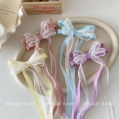 Girls Bowknot Ribbon Solid Color Tulle Small Alligator Clips Simple Sweet Fashion Wholesale in Stock Hairpins Accessory for Kids