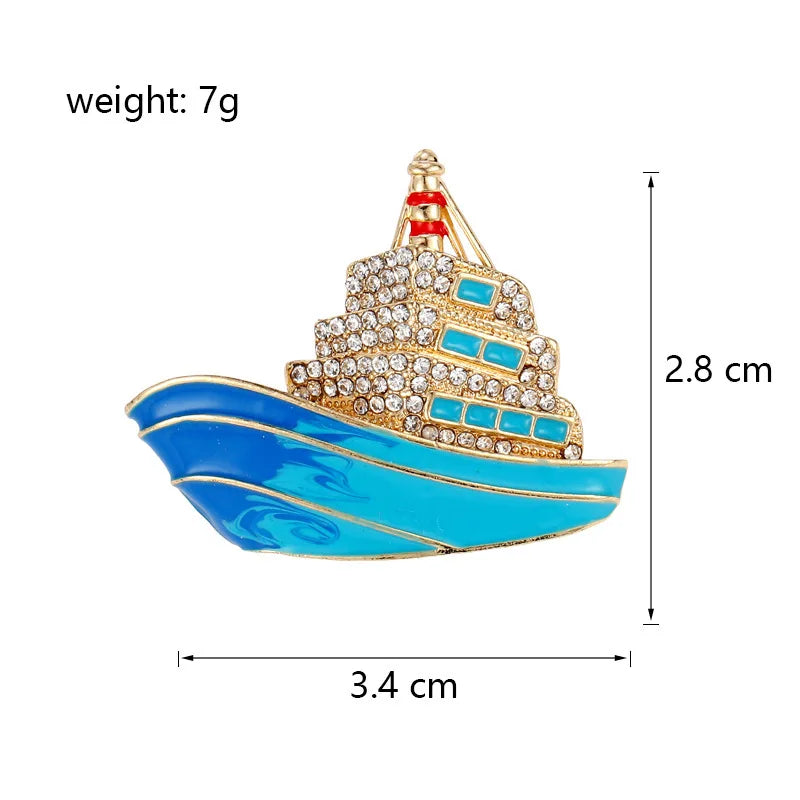 Fashion Rhinestone Boat Elegant Trendy Sweet Brooches for Girls Stylish Trendy Pins Jewelry for Women Ladies Accessories Chic