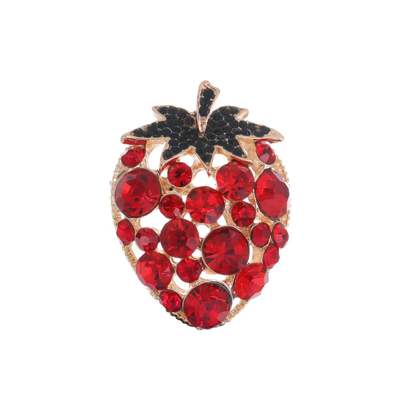 Fashion Rhinestone Glitter Strawberry Fruits Brooches for Girls Stylish New Design Pins Jewelry for Women Ladies Accessories