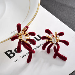 Women's Flocked Irregular Organic Branch Stud Earrings Cubic Zirconia Unique Trendy Exquisite Earrings Accessory Autumn Winter