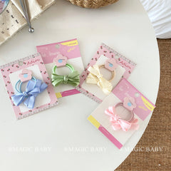 Sweet Cute Solid Color Bowknot Scrunchie for Girls Fashion Kawaii Simple Hair Ties for Kids Children Hair Accessories in Stock