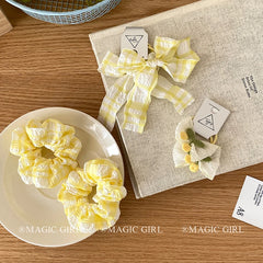 Yellow Solid Color Plaid Cherry Scrunchies Elegant Simple Hair Ties for Girls and Women Sweet Cute Hair Accessories for Ladies