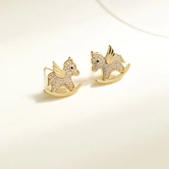 Female Horse Shape Gold Silver Color Mini Stud Earring Fashion Lovely Cute Simple Lightweight Bulk Order Daily Jewelry Accessory