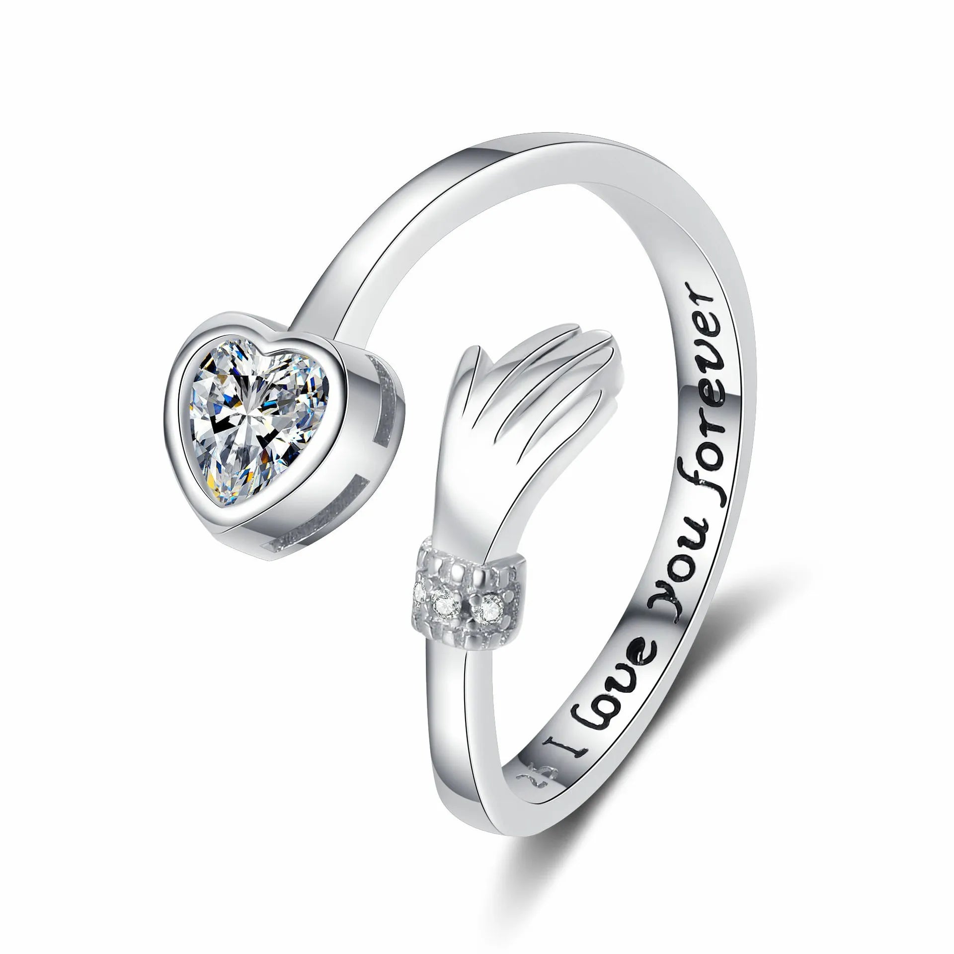 Love Embrace Zircon-encrusted Rings for Women Engraved Open Rings Couple Fashionable Jewelry Accessories Wholesale Best Seller