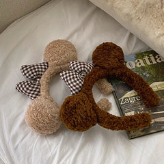 2025 Brand New Cute Sweet Bear Head Band for Girls Kids Plaid Bowknot Fashion Hair Band for Women Ladies Hair Accessories