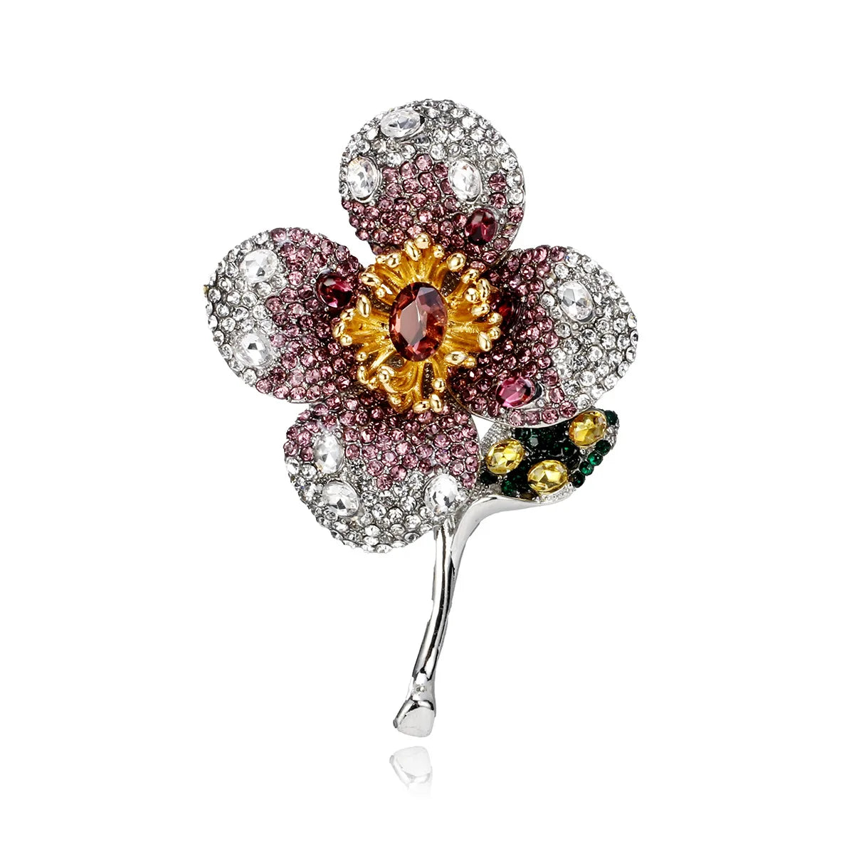 Fashion New Style Glitter Sparking Flowers Brooches for Girls Sweet Elegant Floral Pins Jewelry for Women Ladies Accessories