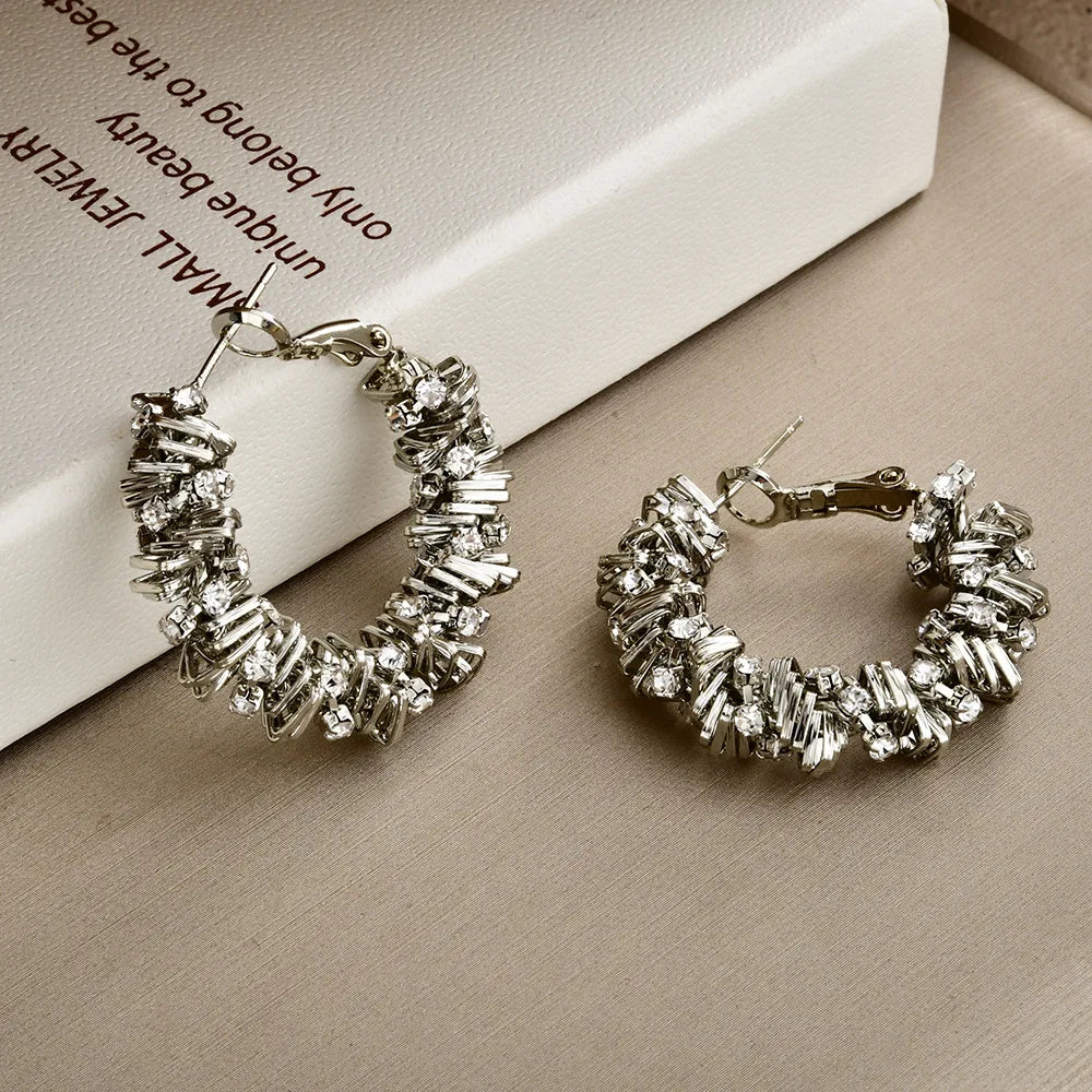 Irregular Woven Gold Zirconium-inlaid Earrings Copper Plated Light Luxury Earrings Classic Fashion Personalized Ear Accessory