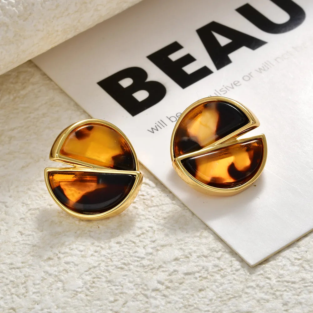 High-end Split Geometric Design Stud Earrings Women Acetate Leopard Print Resin Simple Vintage Ear Jewelry Accessories Wholesale