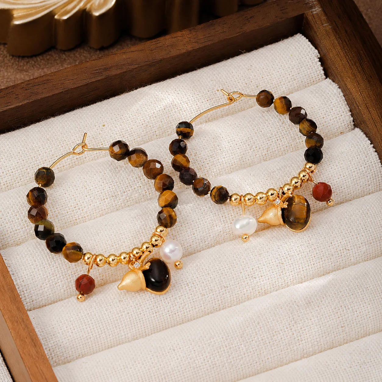 Tiger Eye Stone Freshwater Pearl Red Agate African Turquoise Hoop Earrings for Girls Boho Jewelry for Women Ladies Wholesale