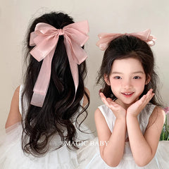 Girl Solid Color High Quality Bowknot Ribbon Barrette Clips Fashion Sweet Wholesale in Stock Hairpins Accessories for Children