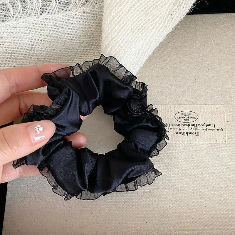 Simple Lace Elegant Solid Color Scrunchies for Girls Elegant French Style Hair Ties for Women Ladies Hair Accessories Chic
