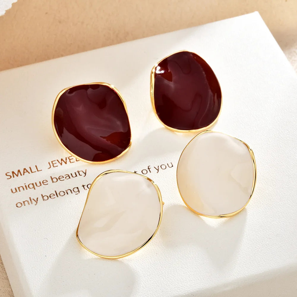 French Style Dropping Glaze Pleated Round Earrings for Women Light Luxury High-end Elegant Earring Stud Fashion Charms Earrings