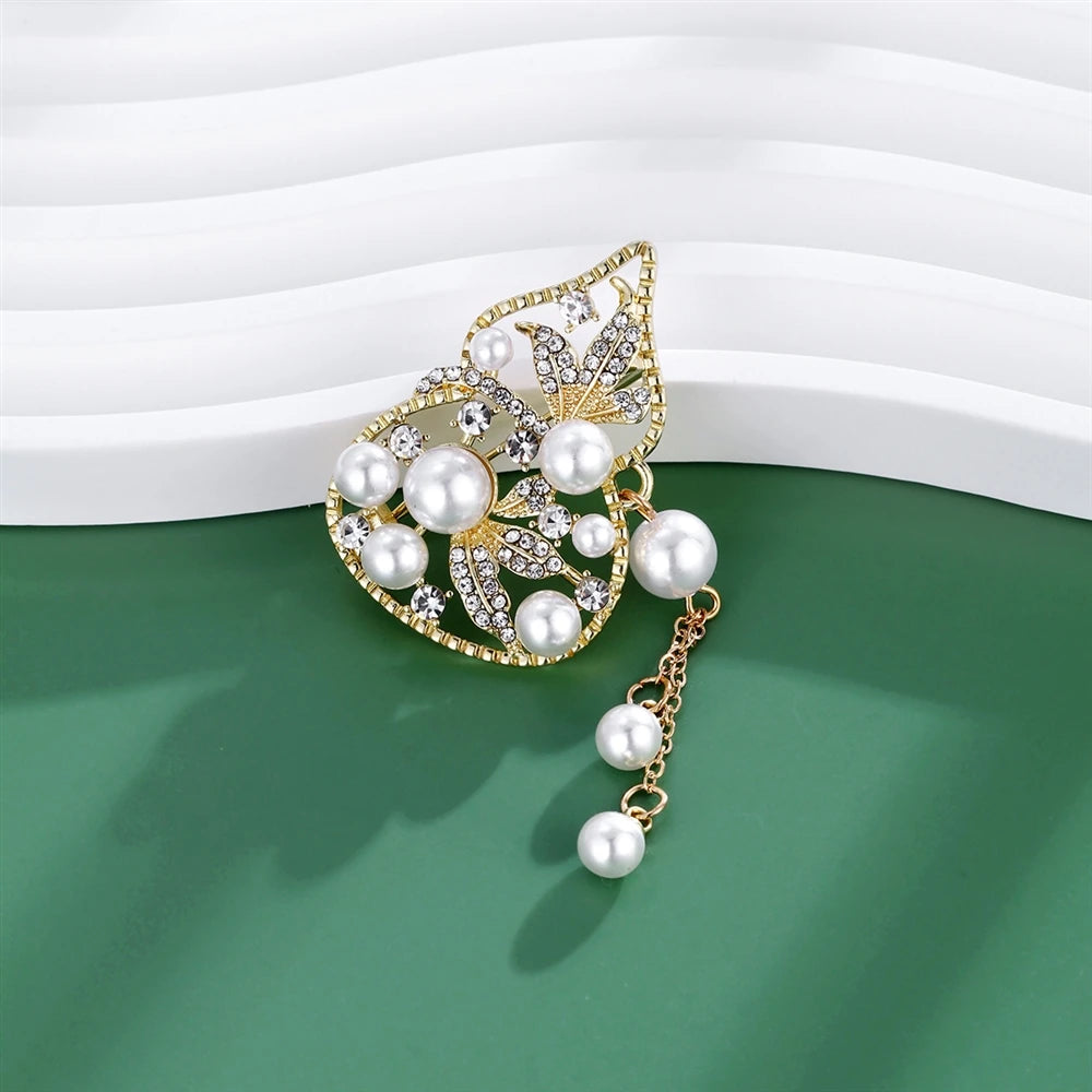 Fashion Glitter Imitation Pearl Elegant Gourd Brooches for Girls Sweet Glitter Sparking Pins Jewelry for Women Ladies Accessory
