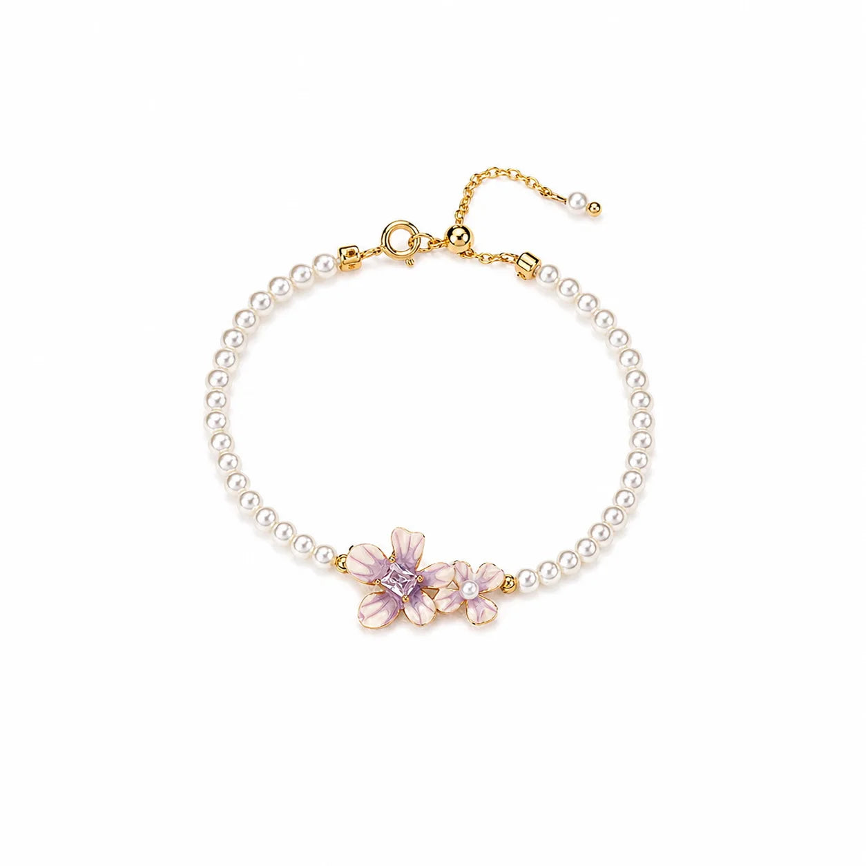 Fashion 18k Gold Copper Freshwater Pearl Bracelets for Girls Sweet Hand-Painted Drip Glaze Jewelry for Women Ladies Wholesale